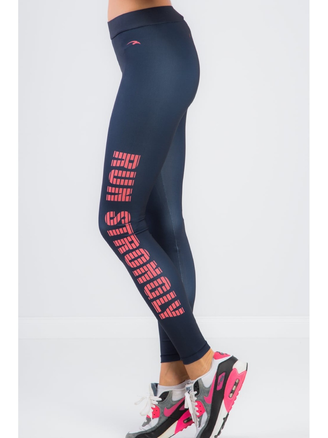 Marineblaue Leggings mit korallenroter Aufschrift 13930 – Online-Shop – Boutique